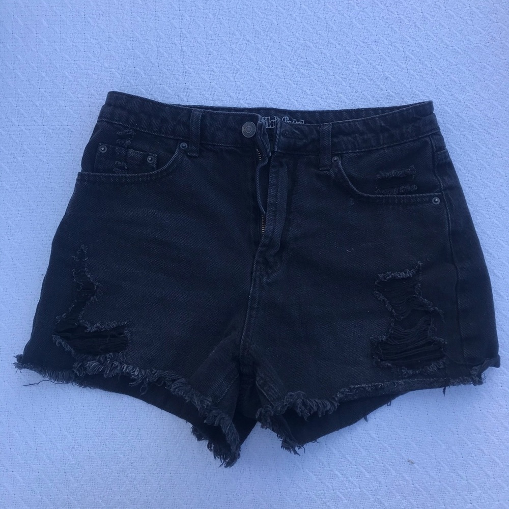 ripped black denim shorts